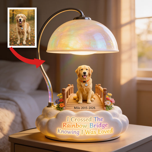J'ai traversé le pont de l'arc-en-ciel - Lampe de nuit LED acrylique personnalisée Golden Retriever