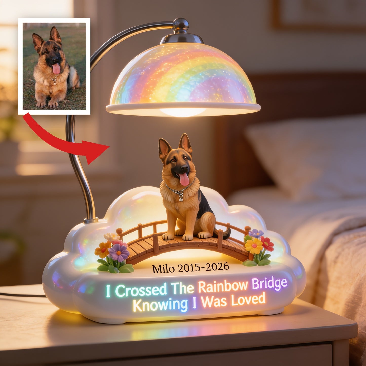 I Crossed The Rainbow Bridge - Personalized German Shepherd Acrylic LED Night Light