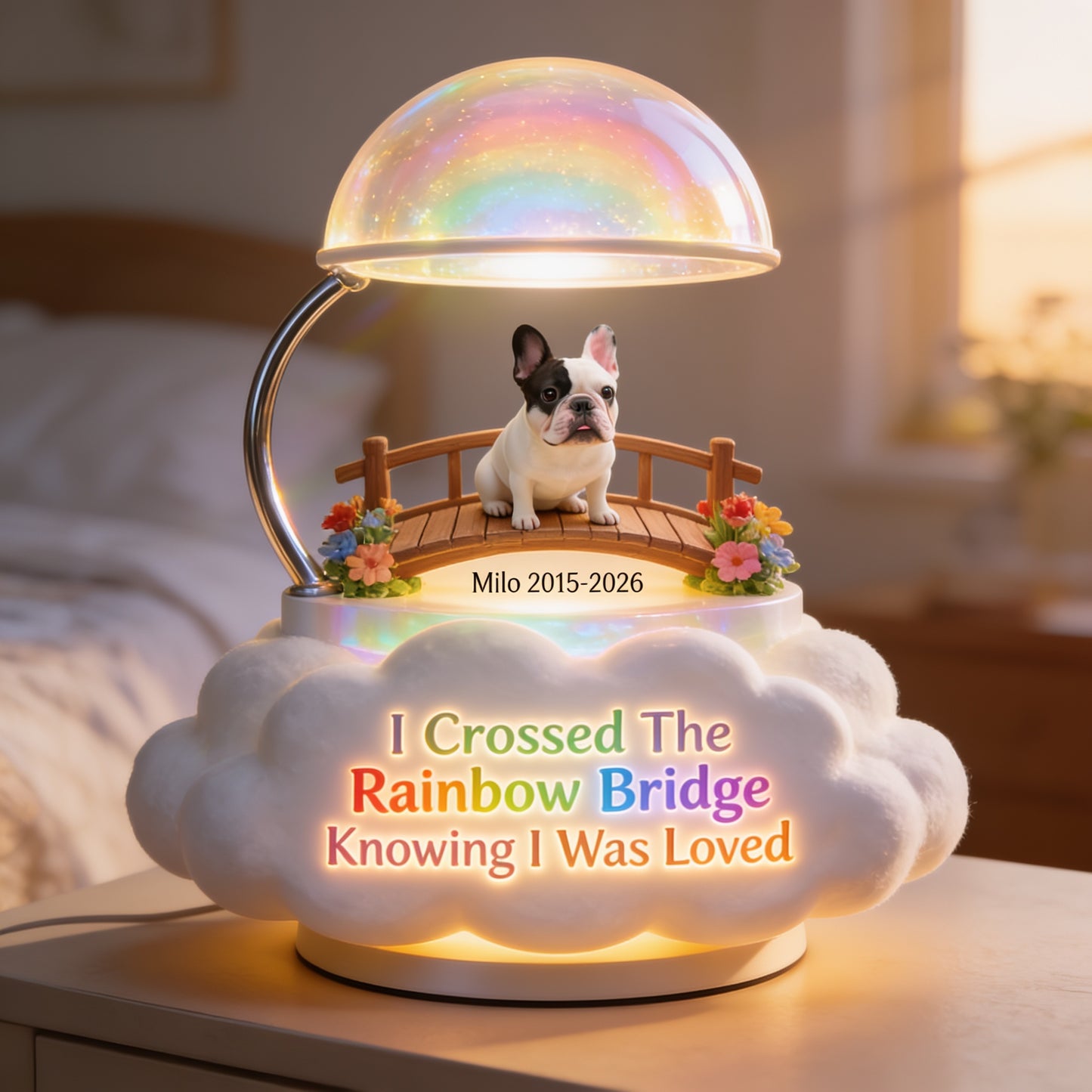 I Crossed The Rainbow Bridge - Personalized French Bulldog Acrylic LED Night Light
