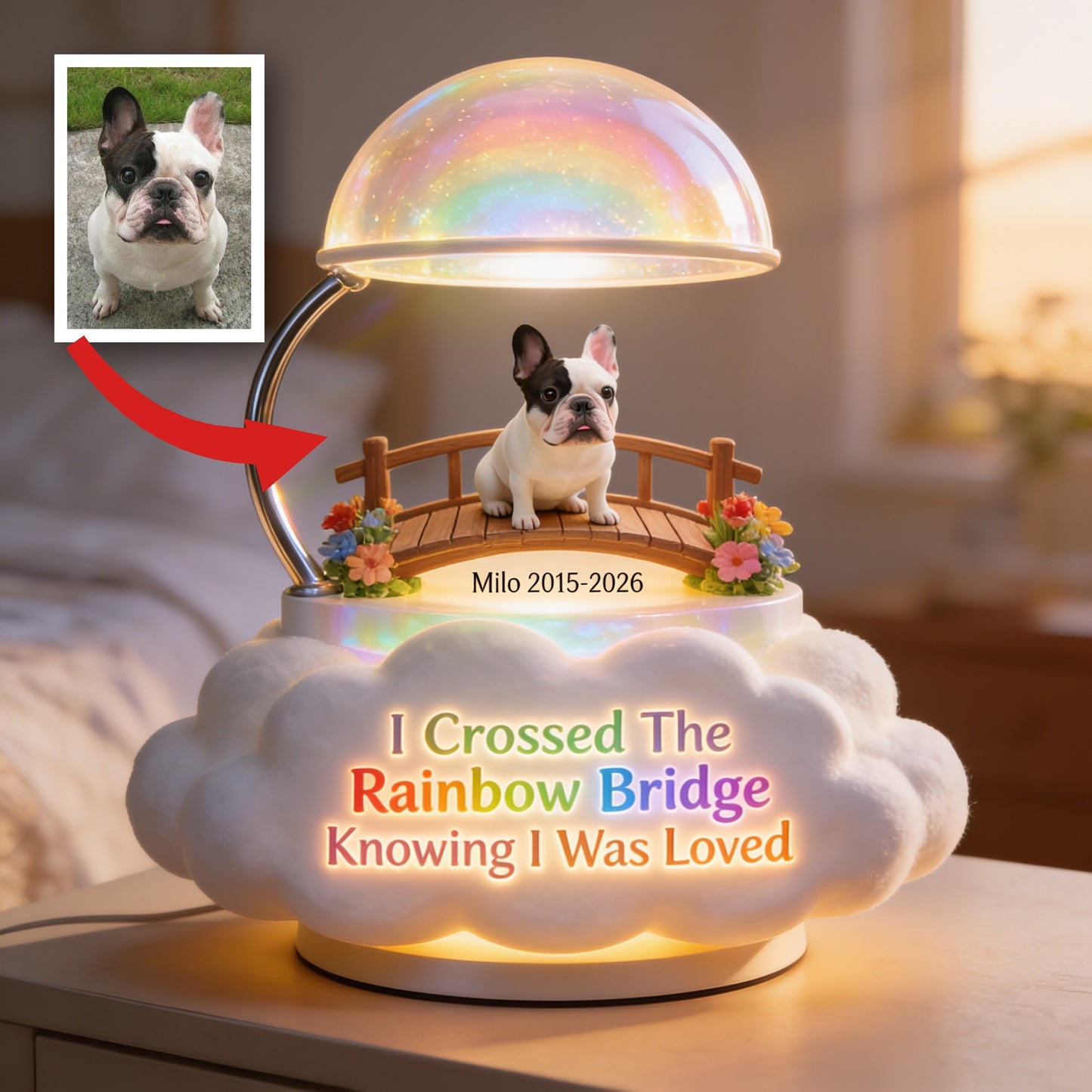 I Crossed The Rainbow Bridge - Personalized French Bulldog Acrylic LED Night Light
