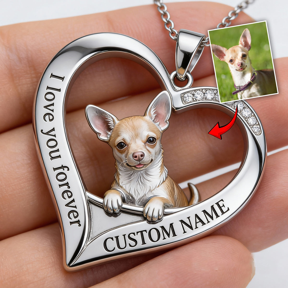 Personnalisé à partir de n'importe quelle photo - Collier en métal en forme de chiot Chihuahua