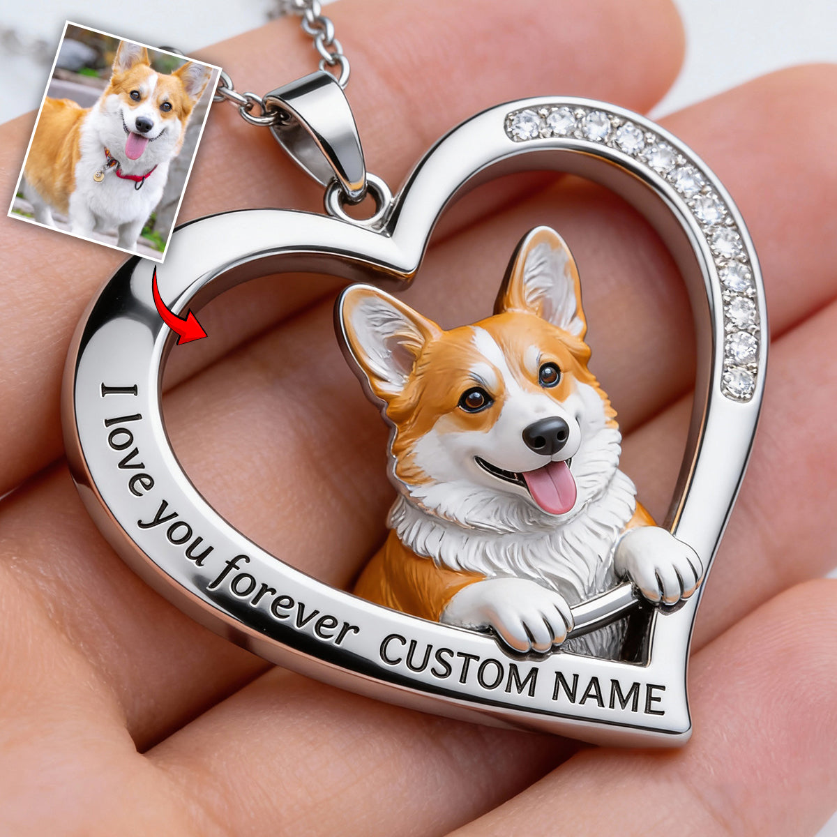 Custom From Any Photo - Personalized Fluffy Poodle Shaped Metal Pendant Necklace