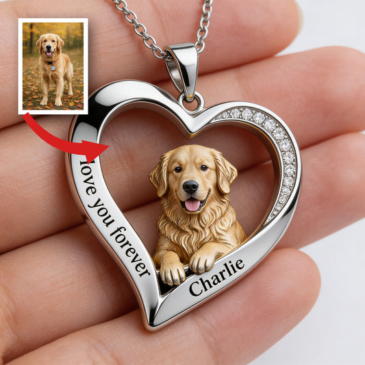 Personnalisé à partir de n'importe quelle photo - Collier en métal en forme de Golden Retriever moelleux