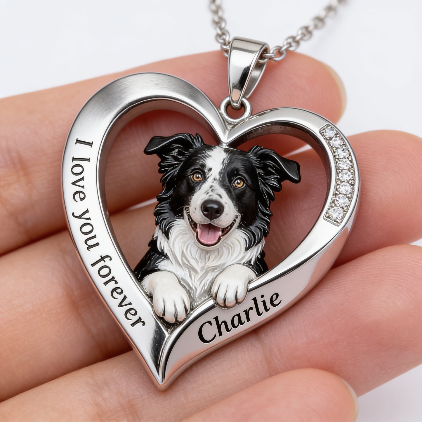 Personnalisé à partir de n'importe quelle photo - Pendentif en métal en forme de Border Collie noir et blanc