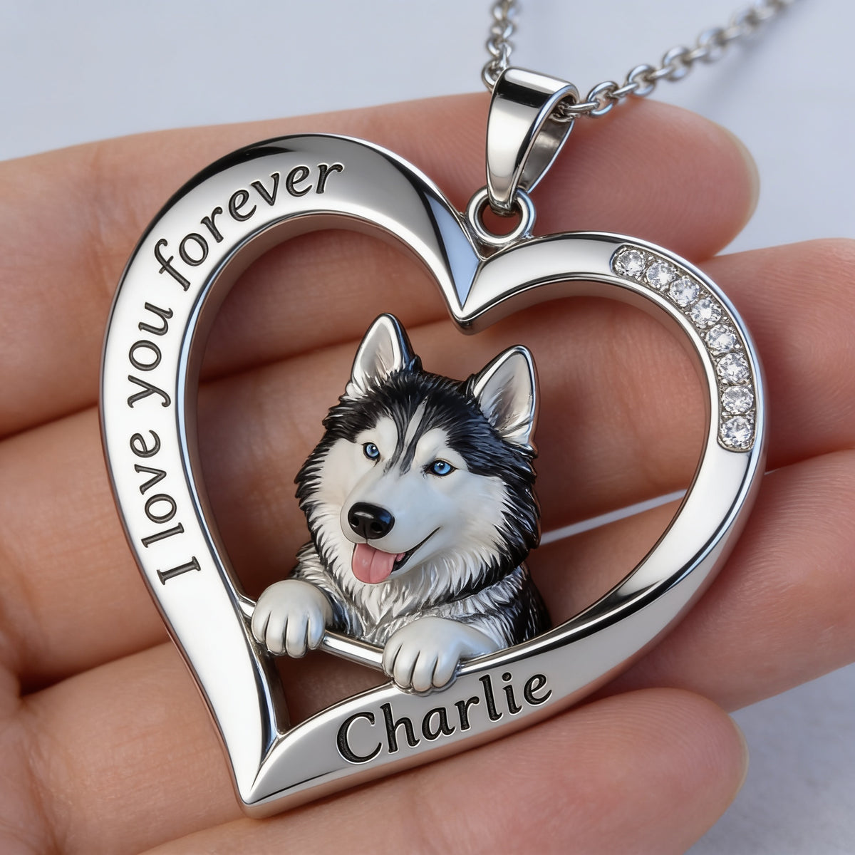 Personnalisé à partir de n'importe quelle photo - Pendentif en métal en forme de Husky Sibérien aux yeux bleus
