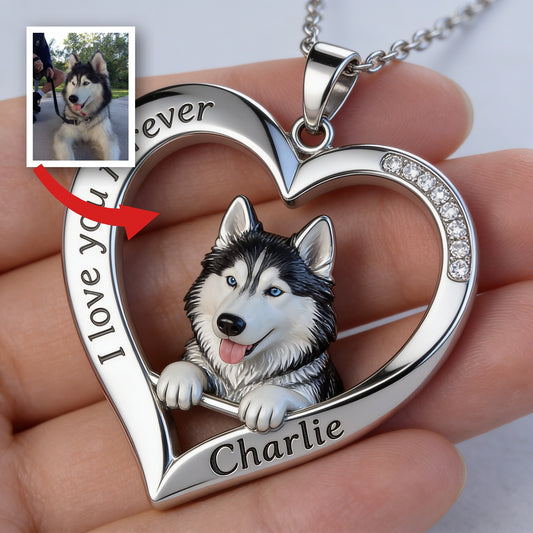 Personnalisé à partir de n'importe quelle photo - Collier en métal en forme de Husky Sibérien aux yeux bleus