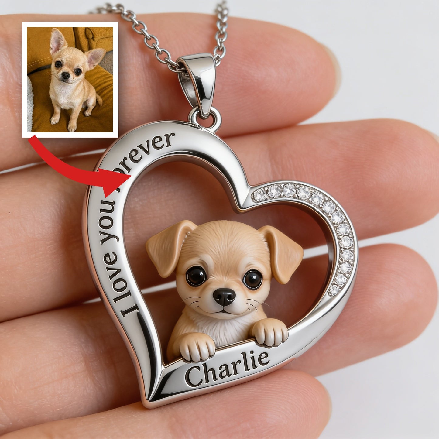 Pendentif Métallique Personnalisé en Forme de Chihuahua - Photo Personnalisée