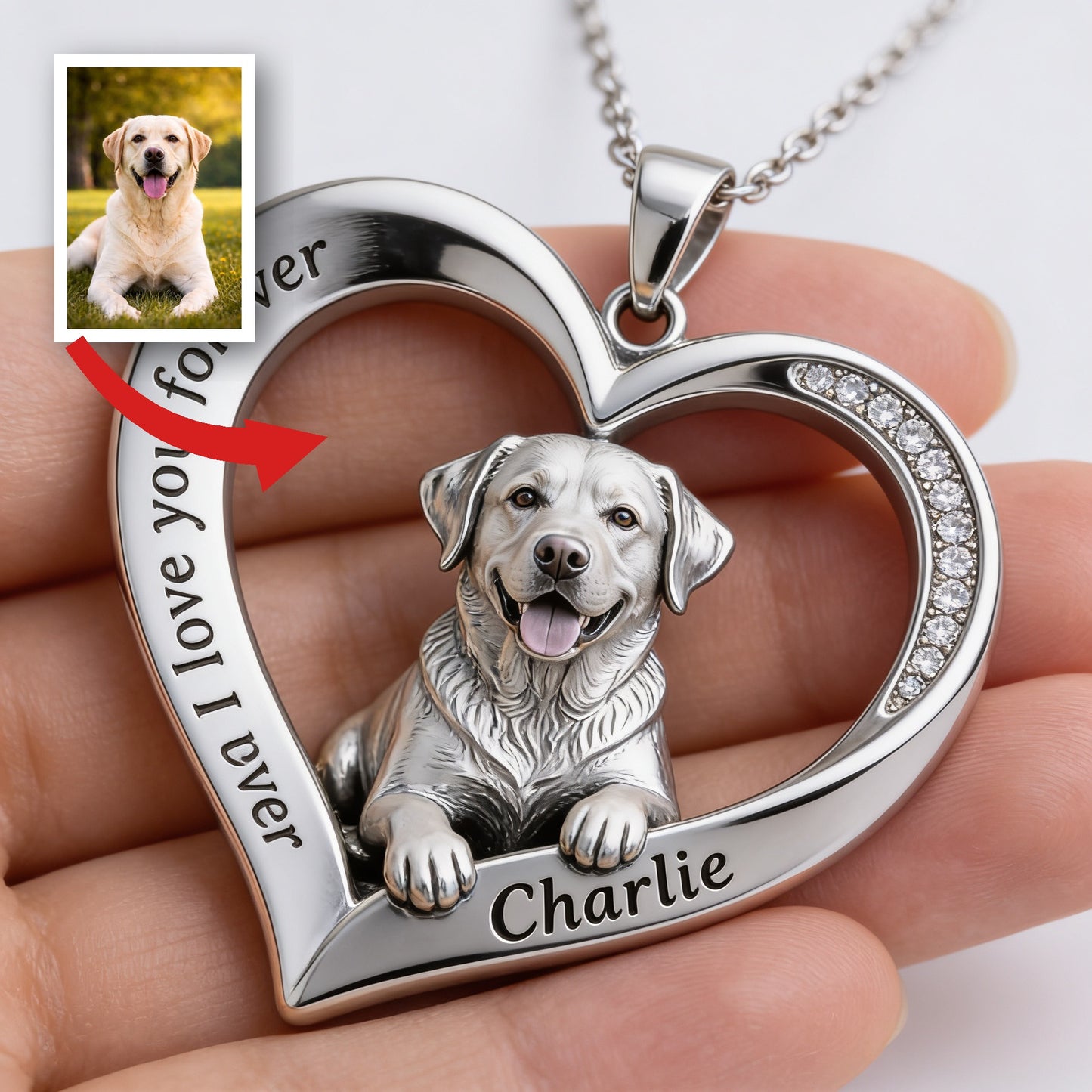 Custom From Any Photo - Personalized Silver Labrador Retriever Metal Pendant Necklace
