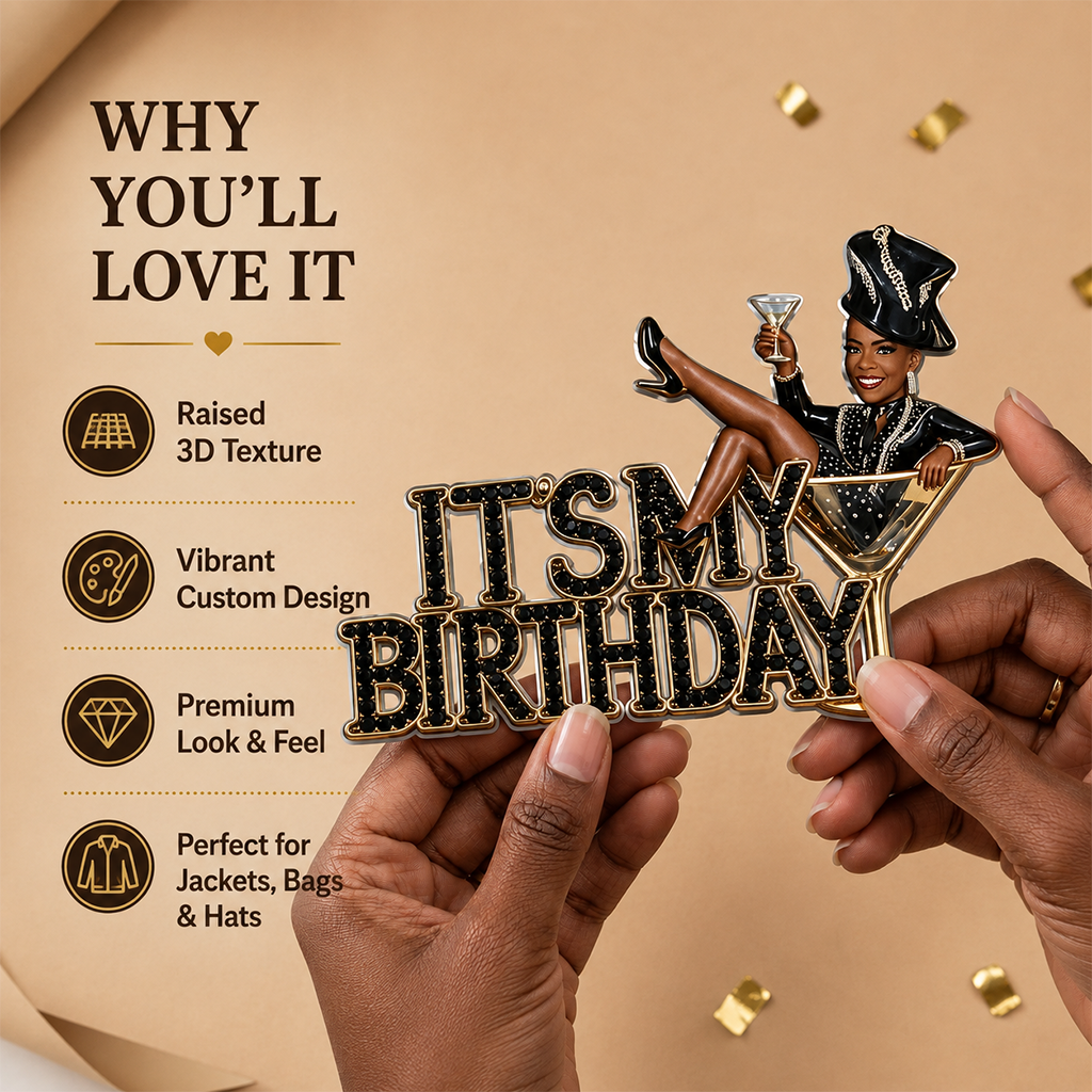 It's My Birthday - Curly Haired Martini Woman Personalized Birthday 3D Embossed Enamel Pin