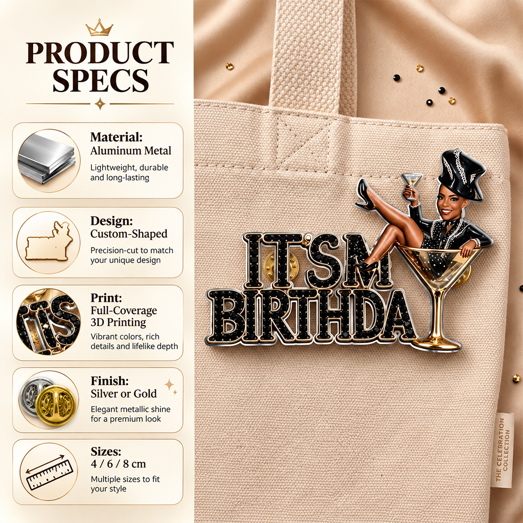 It's My Birthday - Curly Haired Martini Woman Personalized Birthday 3D Embossed Enamel Pin