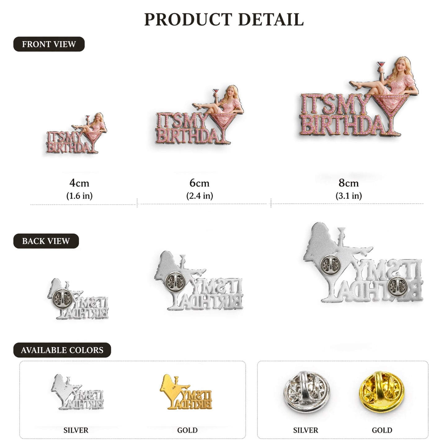 It's My Birthday - Curly Haired Martini Woman Personalized Birthday 3D Embossed Enamel Pin
