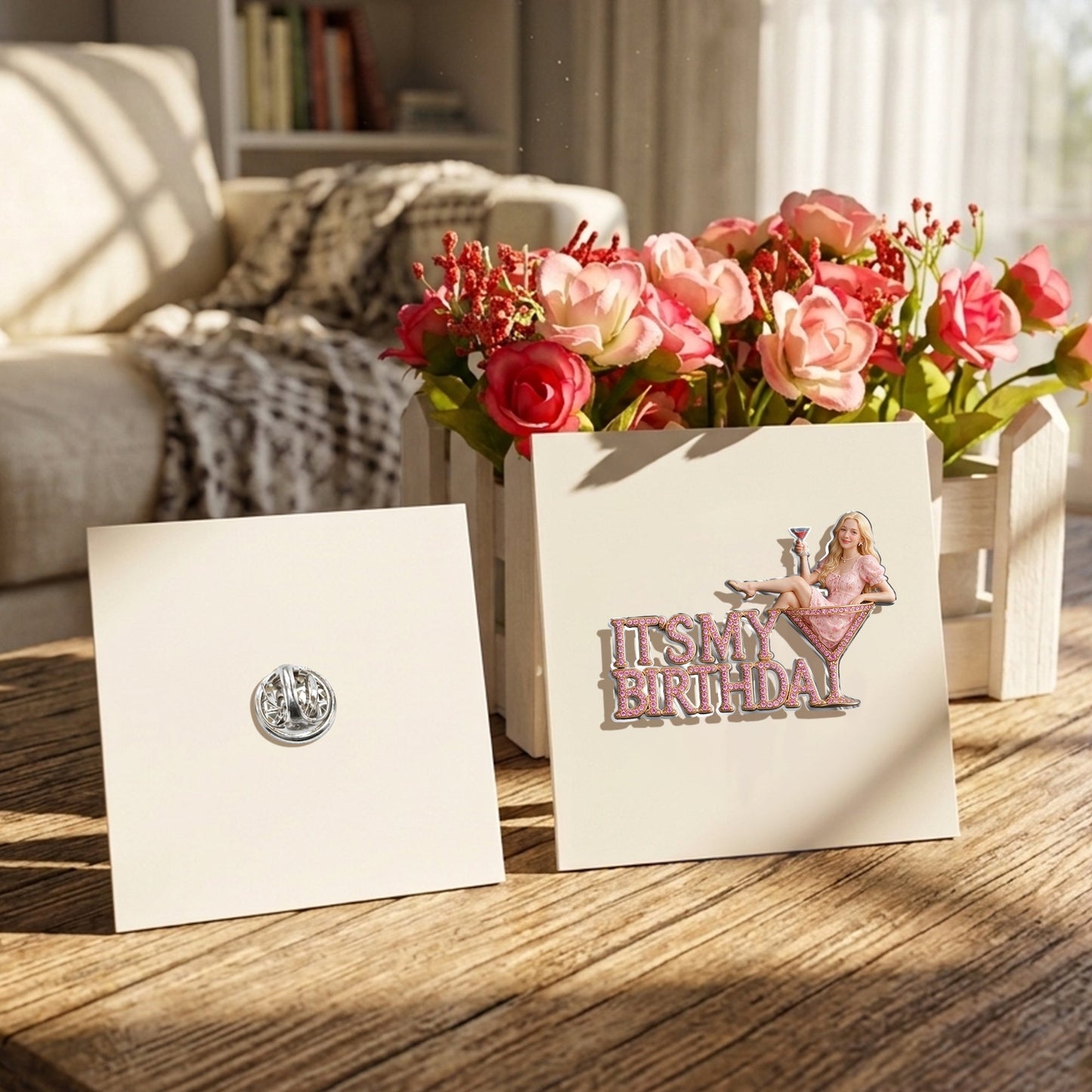 It's My Birthday - Curly Haired Martini Woman Personalized Birthday 3D Embossed Enamel Pin
