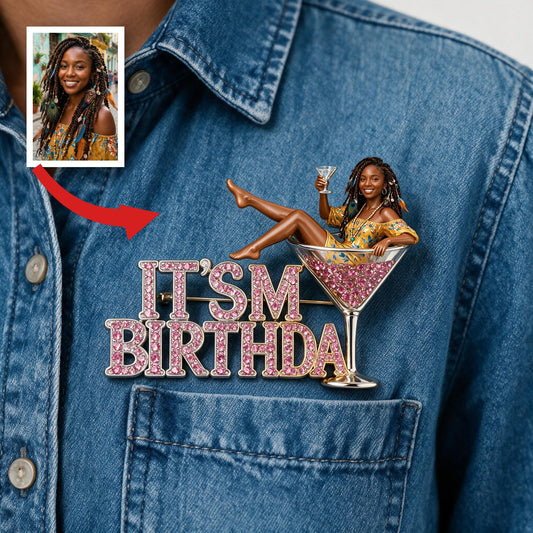 C'est mon anniversaire - Épingle en émail 3D embossée personnalisée Femme Noire