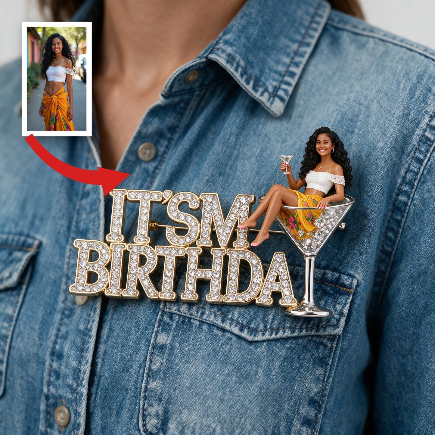 C'est Mon Anniversaire - Épinglette Émaillée Personnalisée Femme 3D
