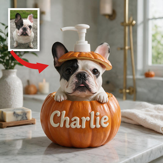 Distributeur de pompe personnalisé Bouledogue Français Citrouille - Décor de salle de bain automnal mignon