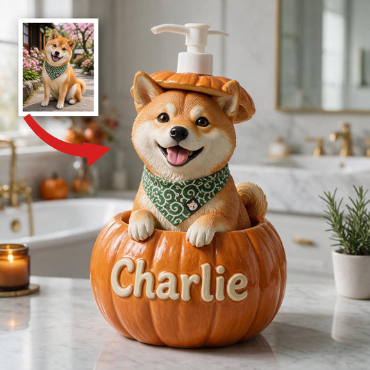 Distributeur de savon personnalisé Shiba Inu Citrouille - Cadeau automnal pour amoureux des chiens