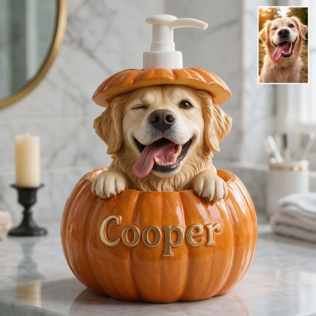 Personalized Peekaboo Tan Chihuahua Pumpkin Soap Dispenser | Cute Fall Halloween Dog Lover Home Decor Gift