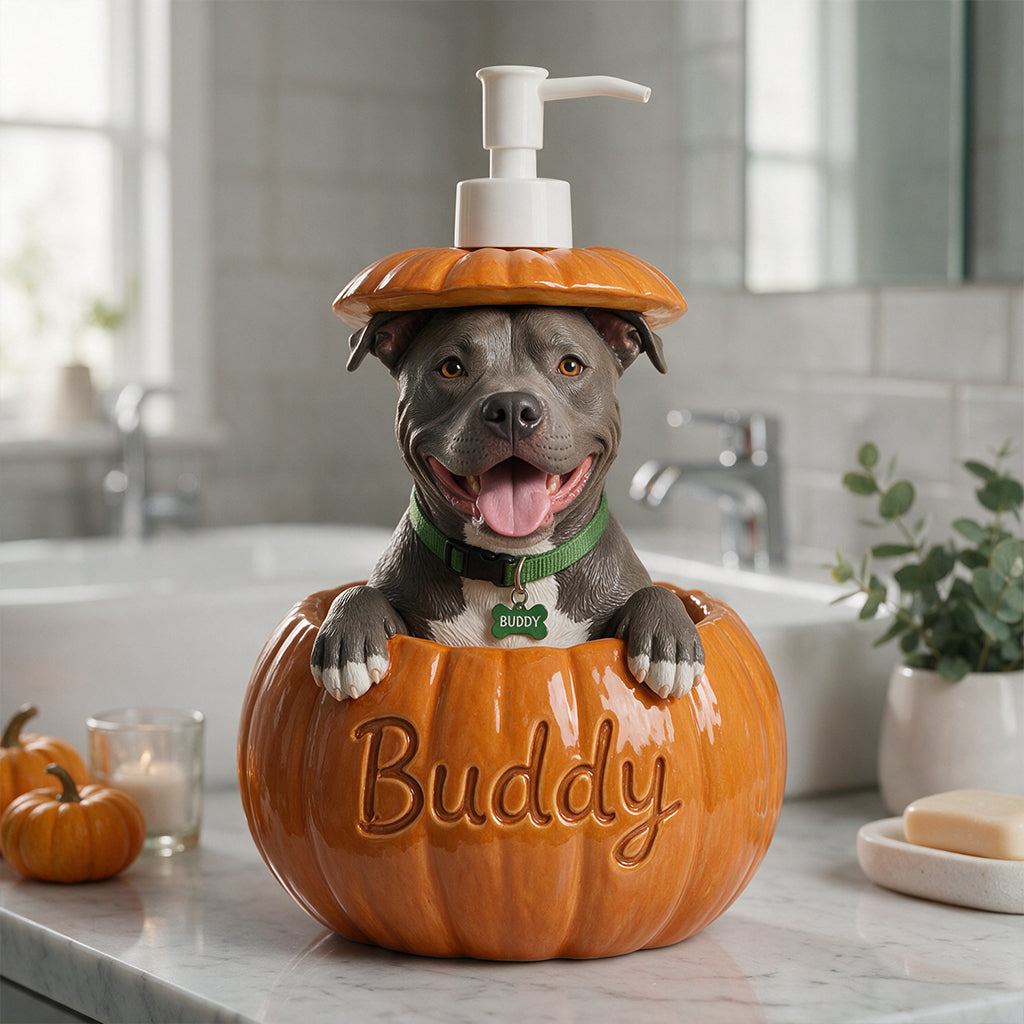 Personalized Blue-Eyed Siberian Husky Pumpkin Peek Soap Pump Dispenser Fall Halloween Dog Lover Gift