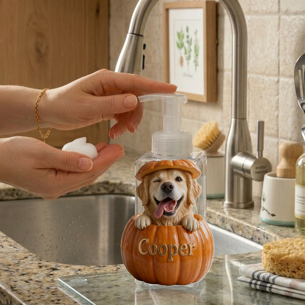 Personalized Blue-Eyed Siberian Husky Pumpkin Peek Soap Pump Dispenser Fall Halloween Dog Lover Gift