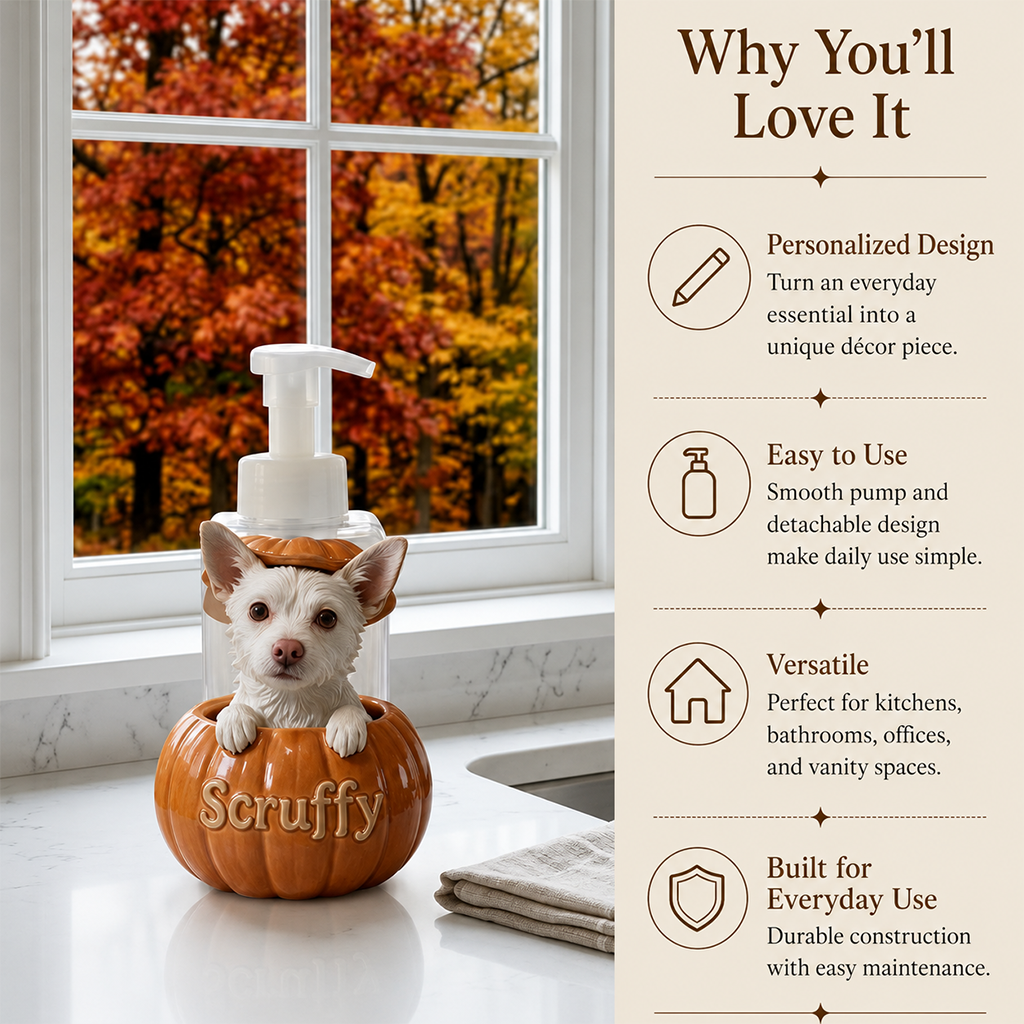 Personalized Black and White Border Collie Pumpkin Peek-A-Boo Soap Pump Dispenser, Cute Fall Dog Lover Home Decor Gift