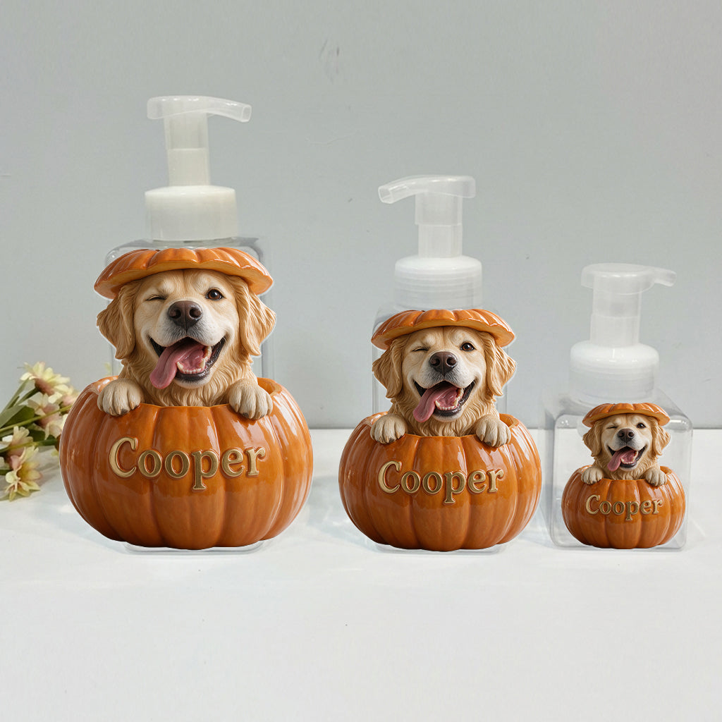 Personalized White Standard Poodle Pumpkin Soap Pump Dispenser, Cute Fall Halloween Dog Lover Home Decor Gift