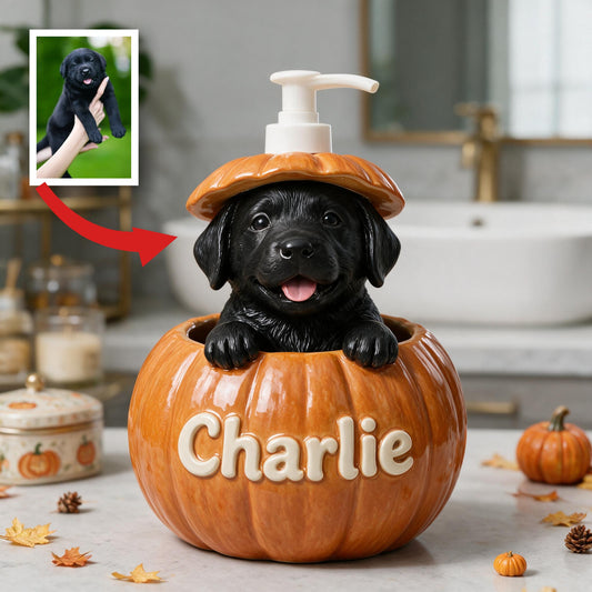 Distributeur de savon personnalisé Labrador noir mignon automnal