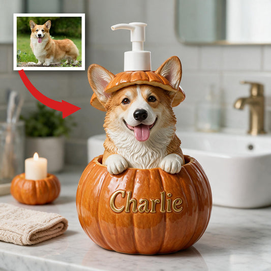 Distributeur de pompe personnalisé Corgi gallois en citrouille, cadeau déco automnal mignon pour les amoureux des Corgis