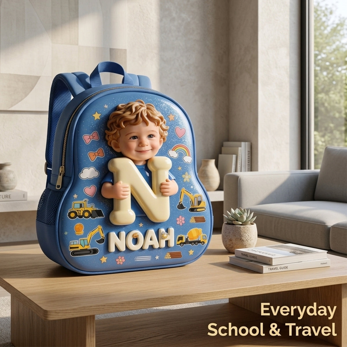 Personalized 3D Curly Blonde Baby Boy Custom Name Backpack, Cute Preschool Toddler School Gift for Little Boys