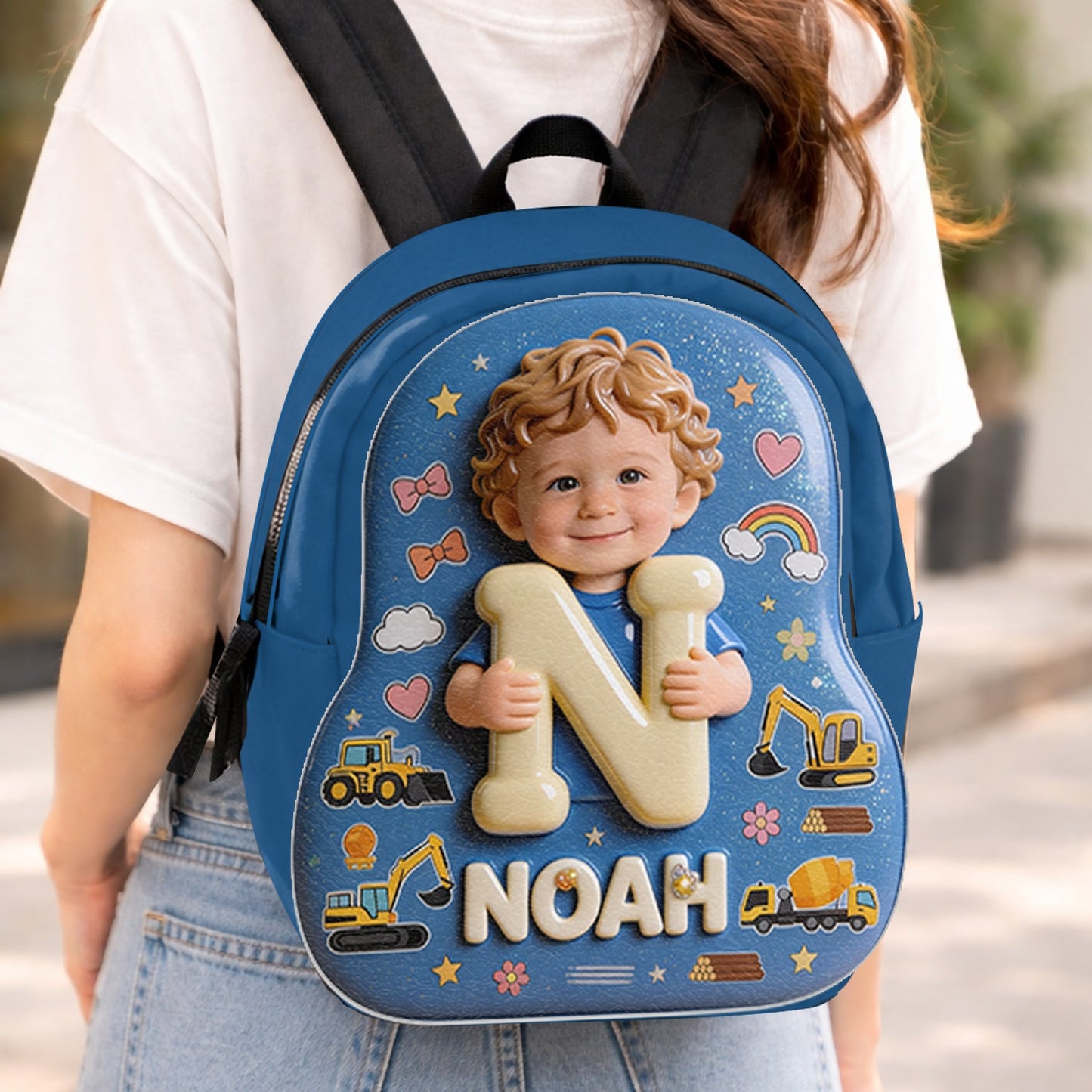 Personalized 3D Curly Blonde Baby Boy Custom Name Backpack, Cute Preschool Toddler School Gift for Little Boys