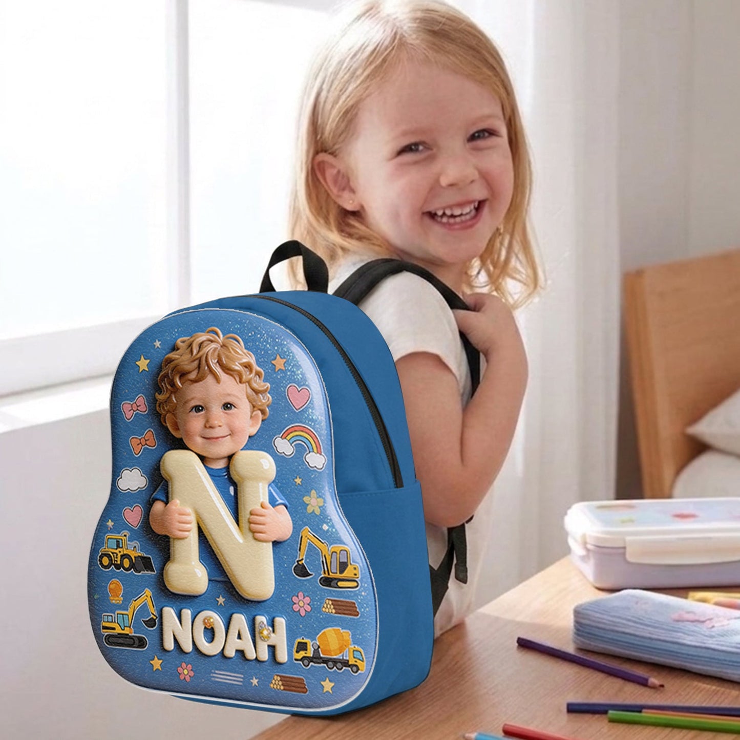 Personalized 3D Cute Baby Girl Pink Backpack Custom Name Gift for Toddler Little Girl Back to School Daycare