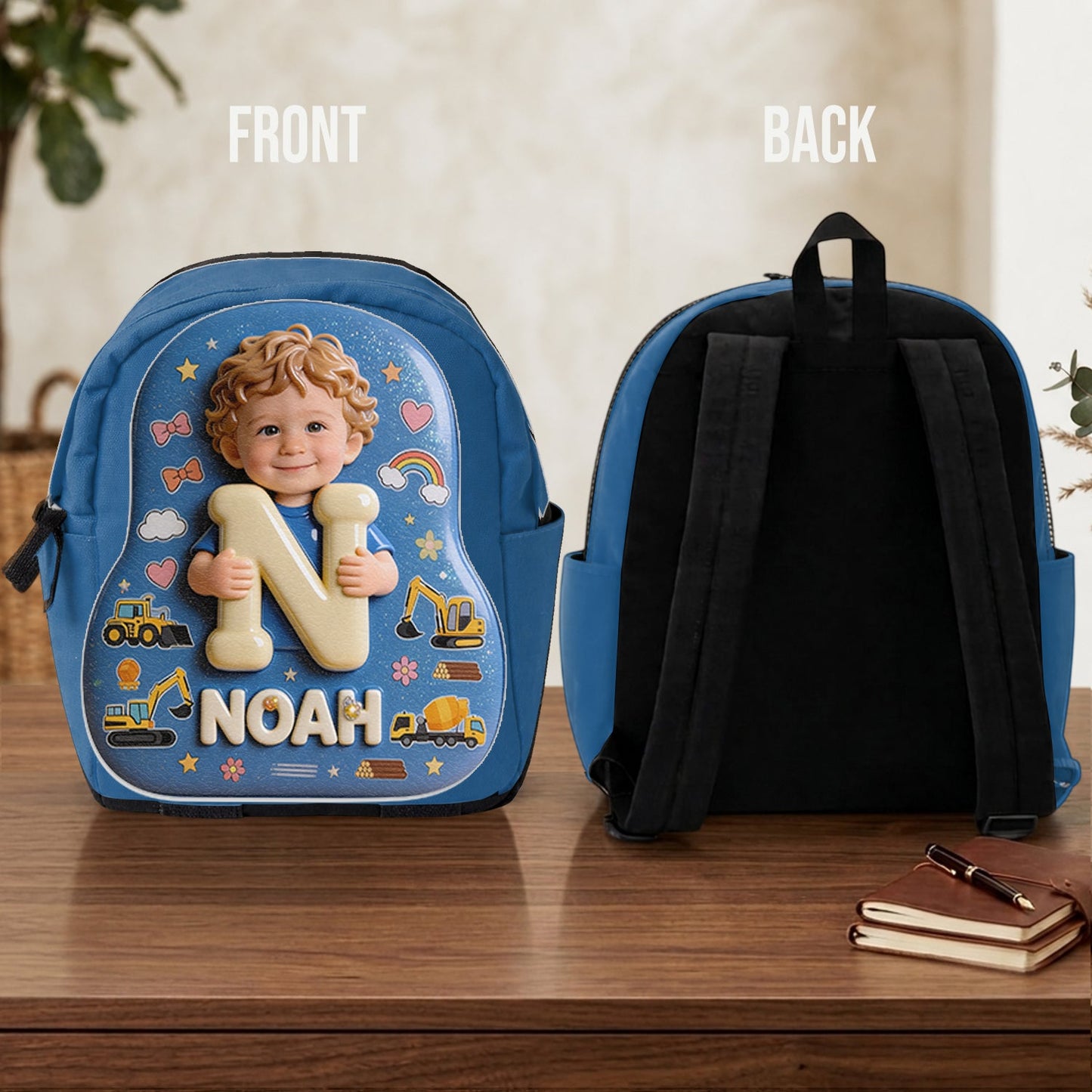 Personalized 3D Blonde Baby Boy Backpack Custom Name Changeable Patch Toddler School Gift for Little Boys