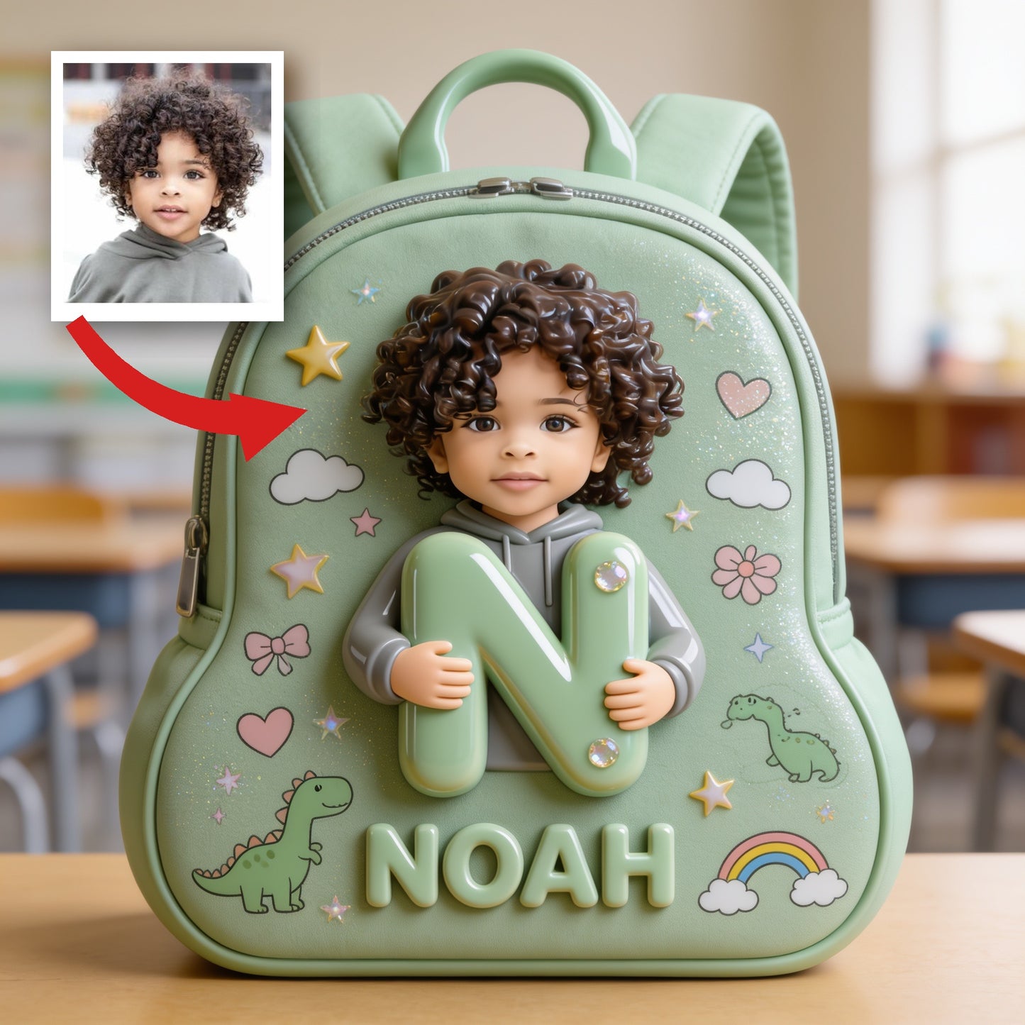 Personalized Curly Haired Latin Baby Boy Backpack Custom 3D Name Initial Toddler School Bag Cute Back to School Gift for Little Boys
