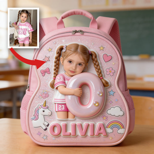 Personalized 3D Cute Baby Girl Pink Glitter Backpack Custom Name Back to School Gift for Toddler Girls