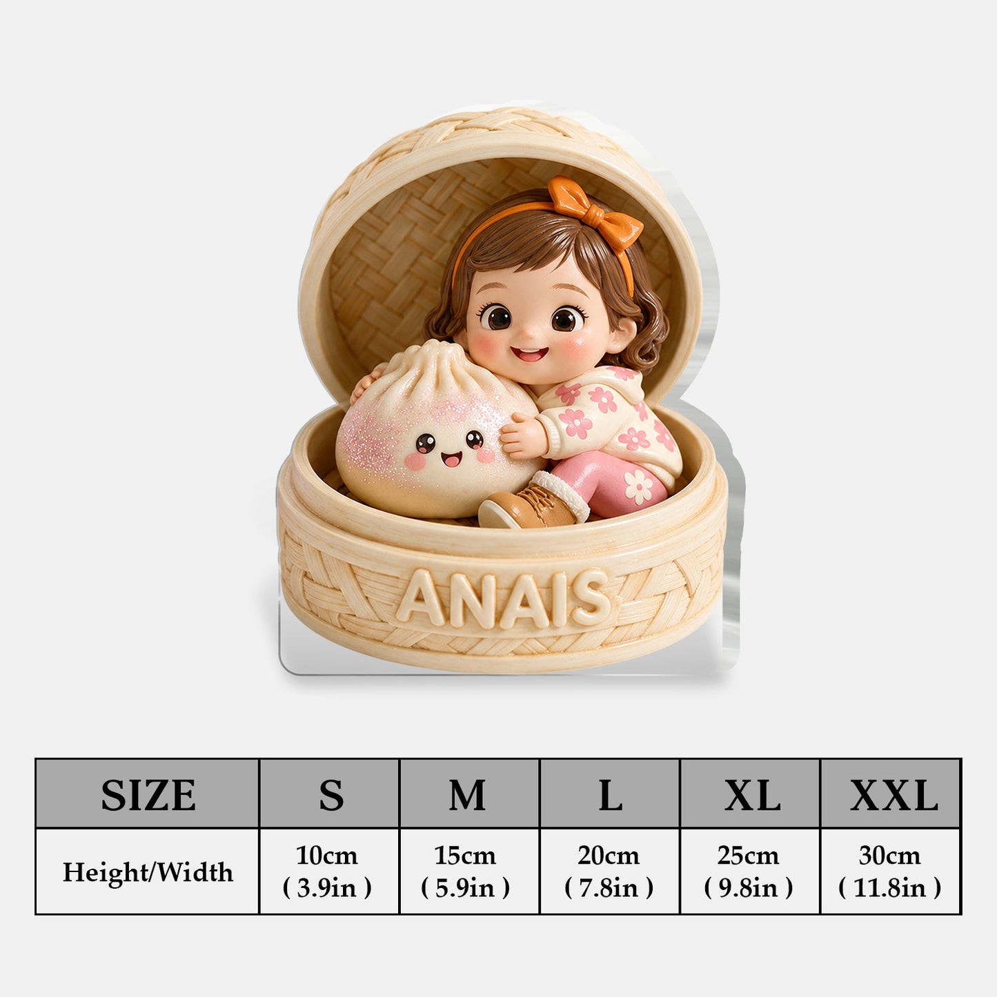 Adorable Curly Haired Black Baby with Kawaii Pink Dumpling Personalized 2-Side Printed Acrylic Plaque, Custom Kid Keepsake Gift