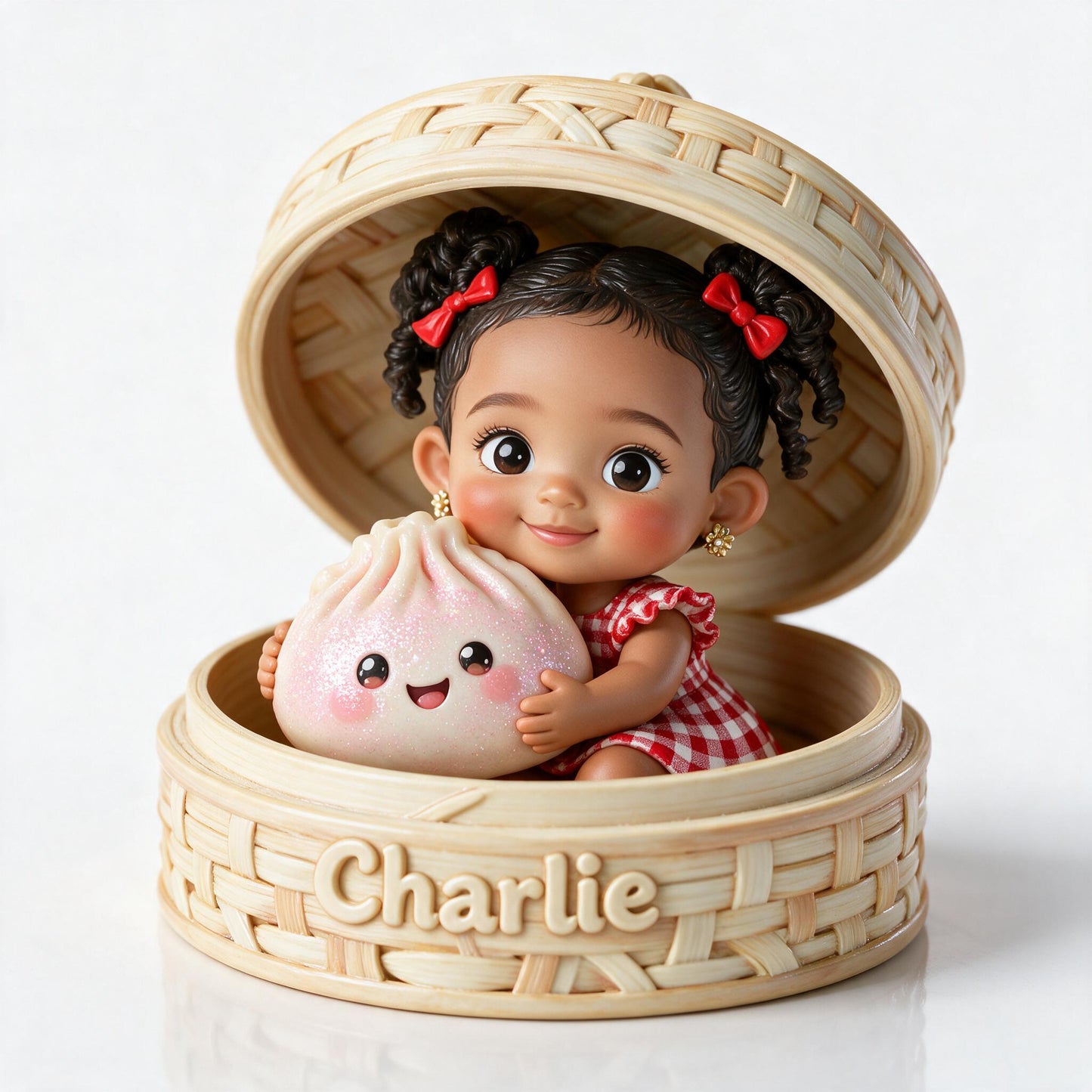 Cute Chibi Black Baby Girl Holding Kawaii Dumpling Personalized 2-Side Printed Acrylic Plaque Kids Gift Keepsake