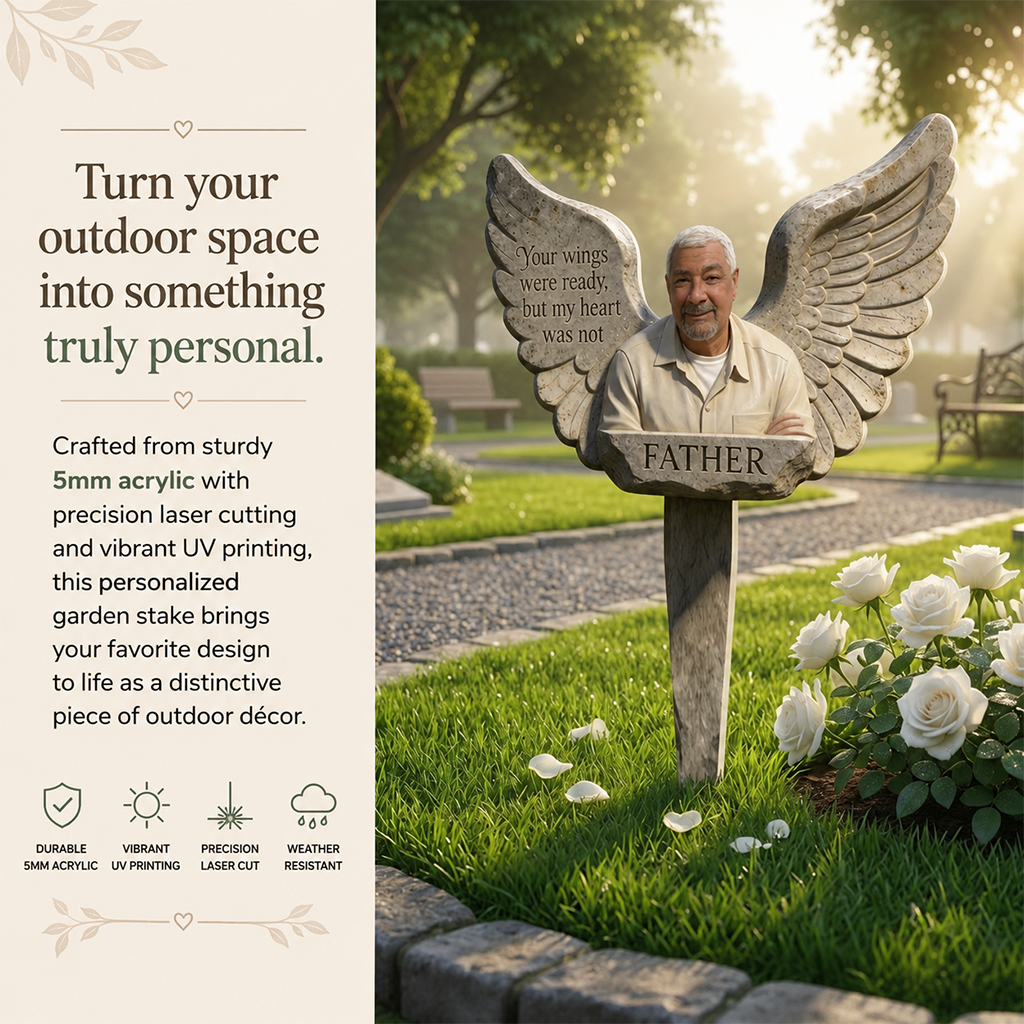 Personalized Black Baby Angel Memorial Garden Sign 'Your Wings Were Ready' Custom Child Loss Remembrance Acrylic Plaque