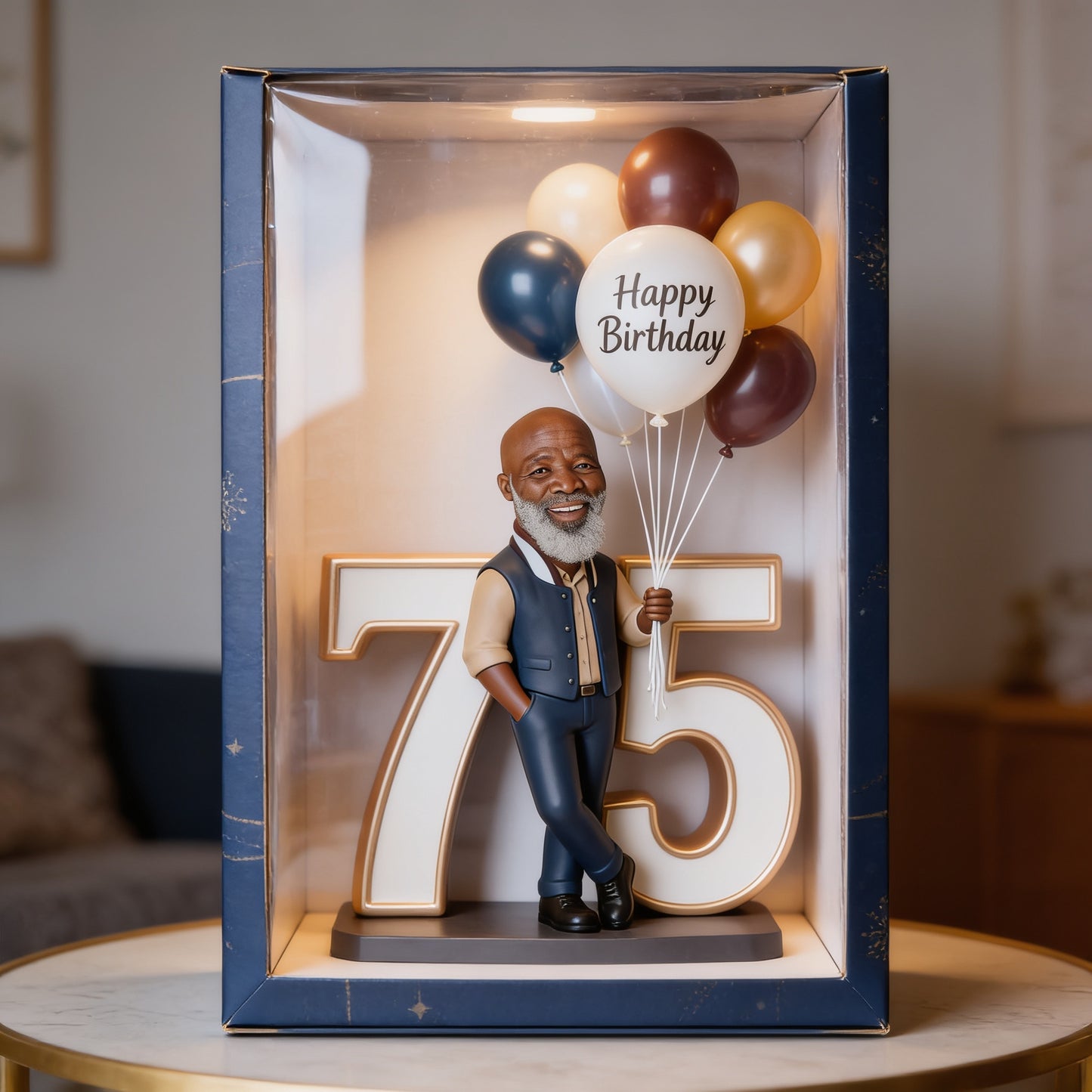 Personalized Smiling Elderly Man Milestone Birthday Acrylic Plaque with Balloons - Unique Custom 75th Birthday Gift for Dad or Grandpa