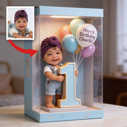 Plaque Acrylique Personnalisée Mignonne pour le 1er Anniversaire avec Ballons & Numéro Un