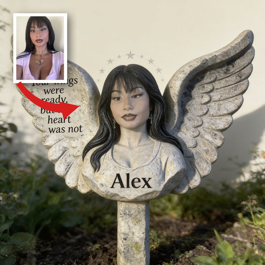 Plaque de jardin angélique commémorative personnalisée 'Vos ailes étaient prêtes'
