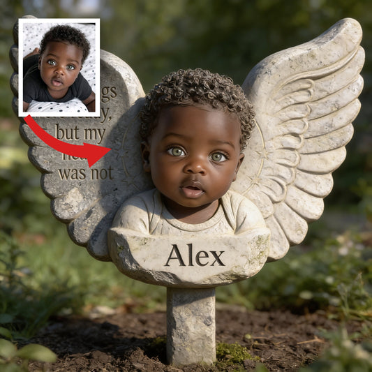 Plaque Mémorial Personnalisée pour Bébé Ange Noir 'Vos Ailes Étaient Prêtes'