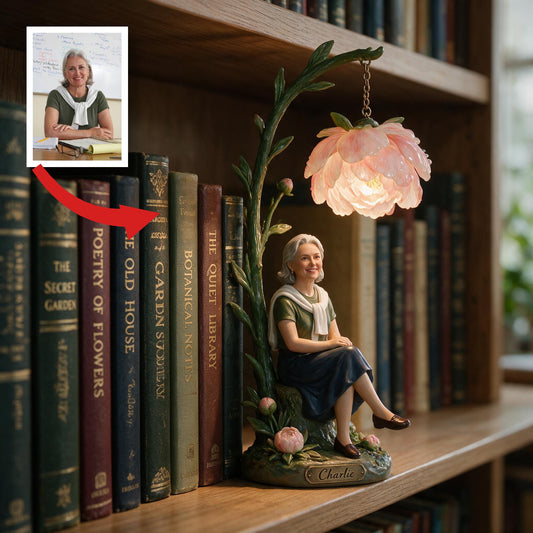 Lampe de bibliothèque personnalisée pour enseignant avec fleurs de pivoine - Cadeau décoratif LED