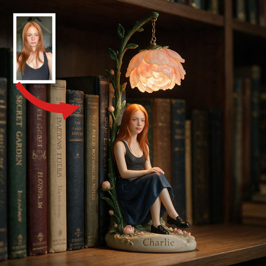 Lampe de bibliothèque personnalisée femme adulte aux cheveux roux - cadeau unique