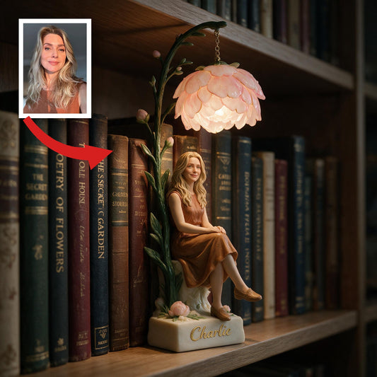 Lampe de bibliothèque personnalisée pour femme adulte en pivoine rose, cadeau déco cosy pour les amoureux des livres