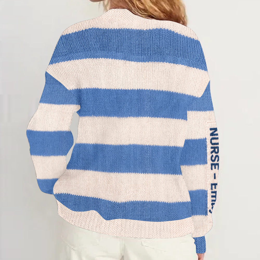 Personalized Registered Nurse Cardigan Sweater | Cute Faux Knit Nurse Life Design, Perfect Latin Nurse Appreciation Gift for Work and Casual Wear