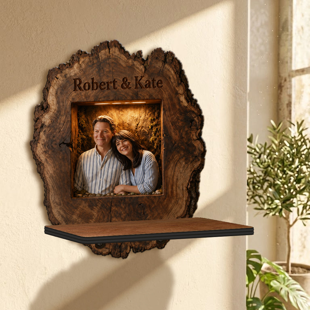 Rustic Live Edge Personalized Couple Wooden Floating Shelf - 'I'm Yours No Returns' Romantic Anniversary Home Decor Gift