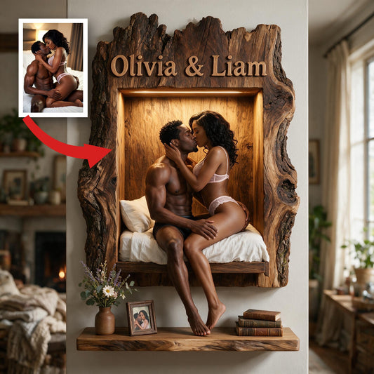 Personalized Romantic Naughty Black Couple Live Edge Wooden Floating Shelf Custom Wall Decor Gift for Valentine's Day, Anniversaries