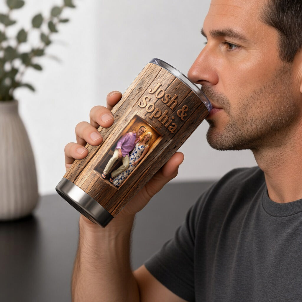 Personalized Rustic 3D Young Black Couple Selfie Tumbler - 'You & Me We Got This' Romantic Custom Couple Anniversary Gift