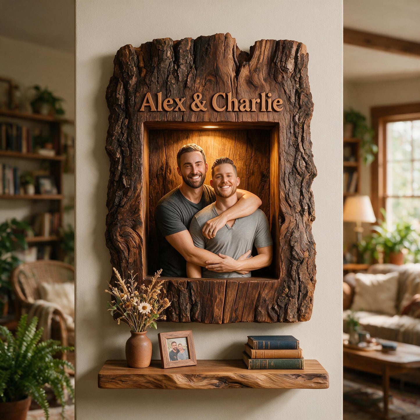 Personalized Rustic LGBTQ Couple Wooden Floating Shelf, Custom Gay Couple Gift for Home Decor, Anniversary or Housewarming