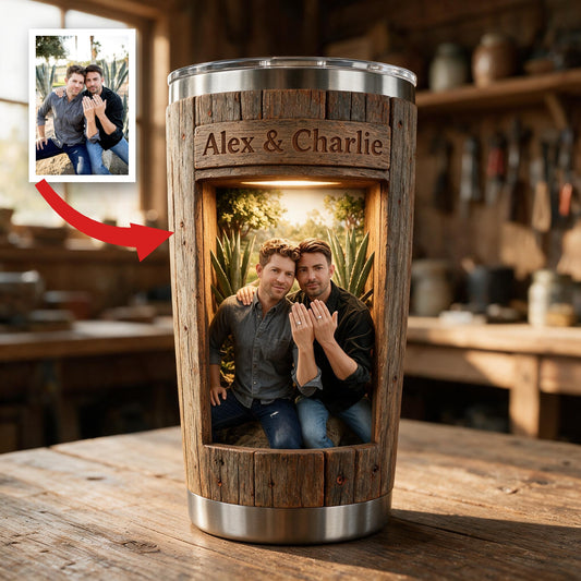 Tasse Personnalisée LGBT Couple Latin 'Toi & Moi On Gère' Cadeau de Mariage Rustique