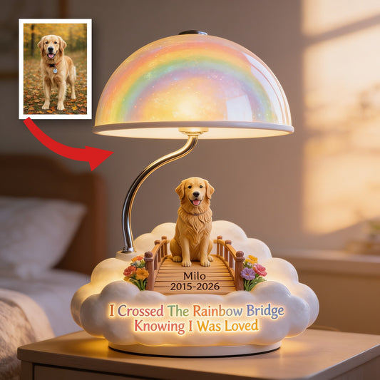 Lampe de Nuit LED Personnalisée Golden Retriever en Mémoire du Pont Arc-en-Ciel